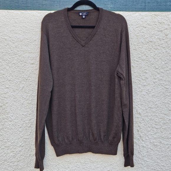 J. Crew brown v neck merino wool sweater large - Picture 1 of 4